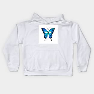 Butterfly Art Blue & Black of Simple White Background Kids Hoodie